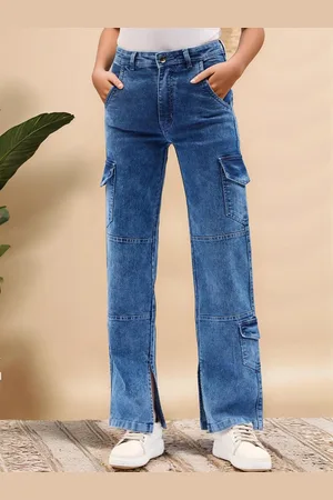 Mast & Harbour Women Straight Fit High-Rise Cargo Styles Cotton Jeans