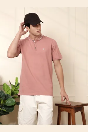 WROGN Men Pink Solid Polo Collar Slim Fit T-shirt