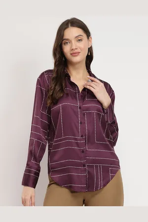 FableStreet Women Comfort Fit Spread Collar Geometric Printed Satin Casual Shirt