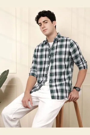 WROGN Men Comfort Slim Fit Spread Collar Tartan Checked Cotton Casual Shirt