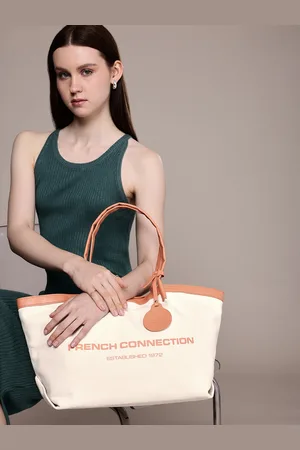 French Connection Brand Logo Printed Structured Shoulder Bag