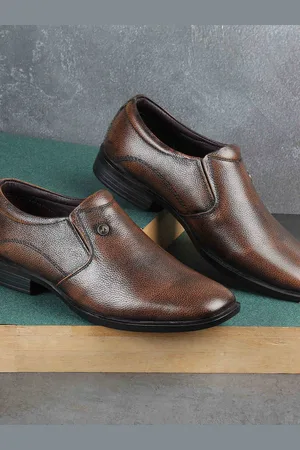 Metro Men Textured Leather Formal Slip-On Shoes