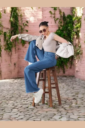 DOLCE CRUDO Women Wide Leg High-Rise Stretchable Jeans