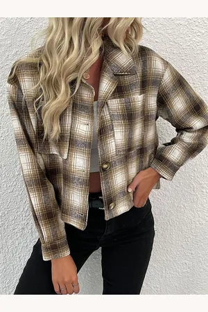 DressBerry Women Checked Lapel Collar Shirt Style Top