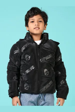 V-Mart Boys Hooded Typography Printed Cotton Casual Puffer Jacket
