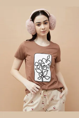 Lifestyle Women Floral Printed Round Neck Cotton T-shirt