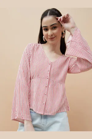 Lifestyle Women Stripes Printed Shirt Style Top