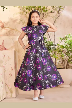 Sangria Girls Floral Printed Peter Pan Collar Sleeveless Maxi Fit and Flare Dresses