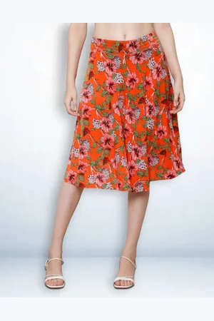 Jinfo Women Floral Printed Flared Skirt With Inner Shorts