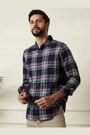 WROGN Men Comfort Fit Spread Collar Tartan Checked Cotton Casual Shirt
