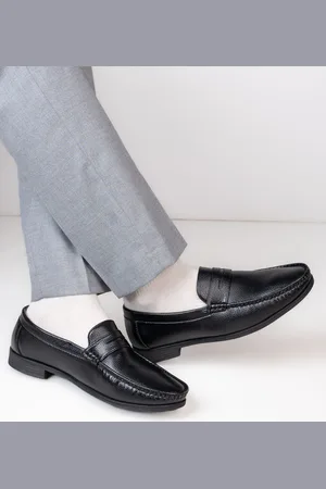 Styli Men Faux Leather Black Penny Loafers