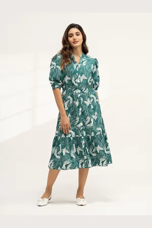 DressBerry Women Mandarin Collar Fit & Flare Midi Dress