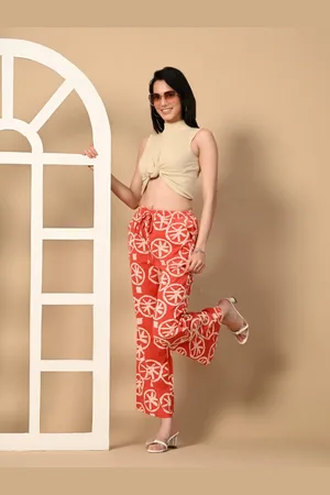DressBerry Women Cotton Printed Cropped Bootcut Trousers