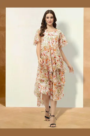 BAESD Floral Print Flared Sleeve Layered Fit & Flare Midi Dress
