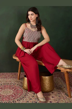 Sangria Woven-Designed Top & Palazzos Co-Ords
