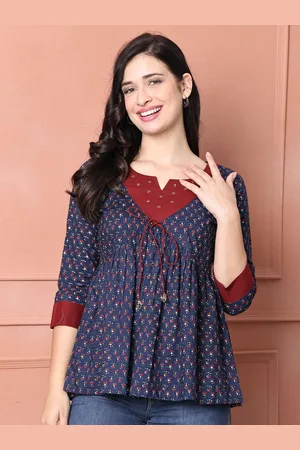 Rajnandini Pure Cotton Floral Printed V- Neck Empire Top
