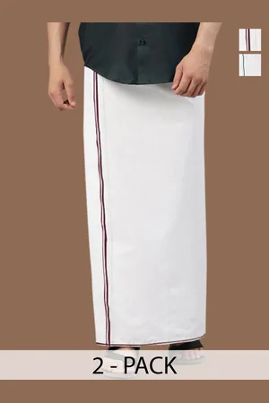 WHITE HEART Men Pack of 2 Pure Cotton Single Layer Dhoti with Coloured Border