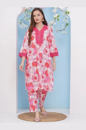 Bhama Couture V-Neck Floral Printed Straight Kurta with Trouser