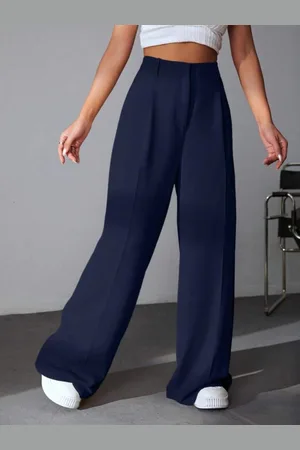 Broadstar Women Smart Baggy Fit High-Rise Stretchable Wide Leg Parallel Trousers