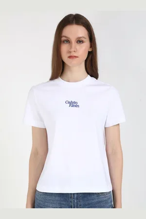 Calvin Klein Women Typography Printed Round Neck Cotton T-shirt
