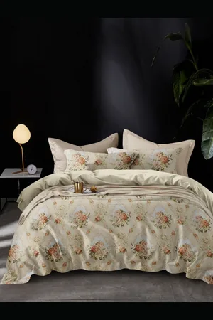 Aura Grey & White Floral Printed Double Queen Bedding Set