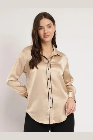 FableStreet Women Comfort Fit Spread Collar Solid Satin Casual Shirt
