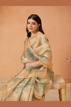 silk land Digital Print Floral Tissue Muga Silk Saree