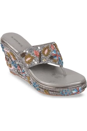 All Things Mochi Women Printed Suede Wedge Sandals