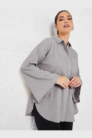 Styli Flared Sleeve Crepe Oversized Longline Shirt