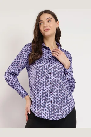 FableStreet Women Comfort Fit Spread Collar Geometric Printed Satin Casual Shirt