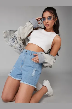 DOLCE CRUDO Women Ripped Denim Shorts