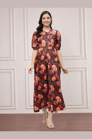 MISS AYSE Women Floral Printed Puff Sleeves Maxi Dress