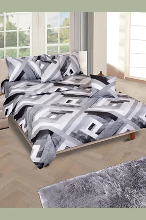 Aura Grey & White Geometric Printed Cotton Double Queen Superfine Bedding Set
