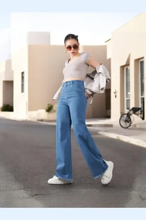 DOLCE CRUDO Women Wide Leg High-Rise Stretchable Jeans