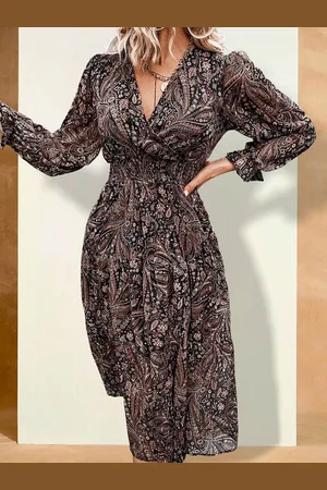 BAESD Printed Bell Sleeve Fit & Flare Dress