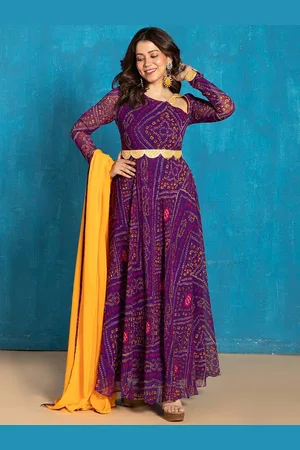 Nüd Bandhani Printed Keyhole Neck Georgette Anarkali Kurta With Dupatta