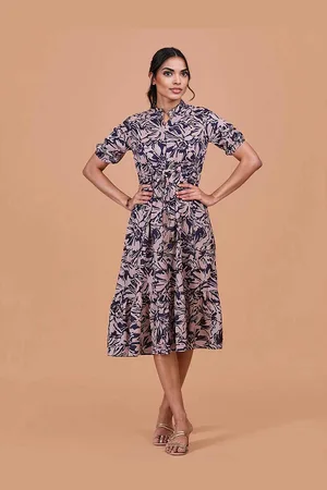 DressBerry Floral Print Fit & Flare Midi Dress