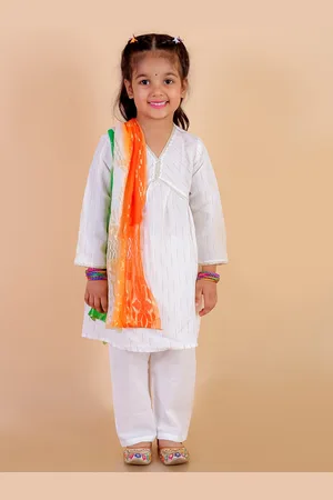 The Mom Store Girls Printed Empire Cotton Kurta with Trousers