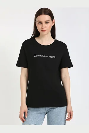 Calvin Klein Women Typography Extended Sleeves Raw Edge T-shirt