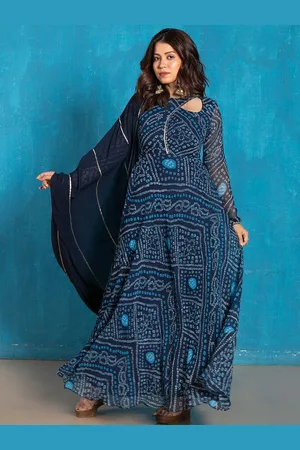 Nüd Bandhani Printed Mandarin Collar Georgette Anarkali Kurta With Dupatta