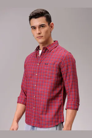 The Indian Garage Co Standard Slim Fit Tartan Checked Spread Collar Cotton Casual Shirt