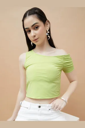 Lifestyle Women Solid One Shoulder Crop Top