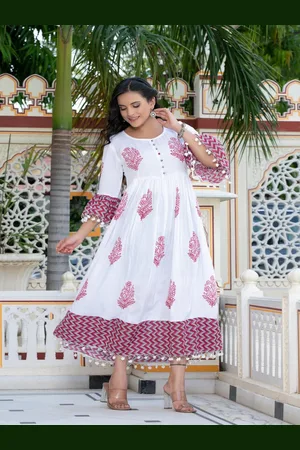 Moda Rapido Floral Printed Bell Sleeves Ethnic Dress