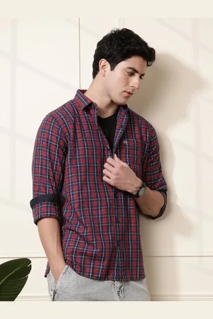 WROGN Men Red & Navy Blue Slim Fit Checked Casual Shirt