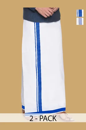 WHITE HEART Men Pack of 2 Pure Cotton Single Layer Dhoti with Coloured Border