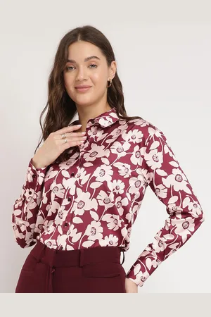 FableStreet Women Comfort Fit Spread Collar Floral Printed Satin Casual Shirt