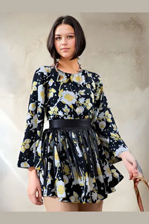 DressBerry Floral Print Bell Sleeve Fit & Flare Mini Dress
