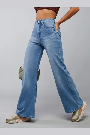 DOLCE CRUDO Women Wide Leg High-Rise Light Fade Stretchable Jeans