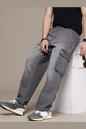 WROGN Men Loose Cargo Fit Light Fade Pure Cotton Jeans