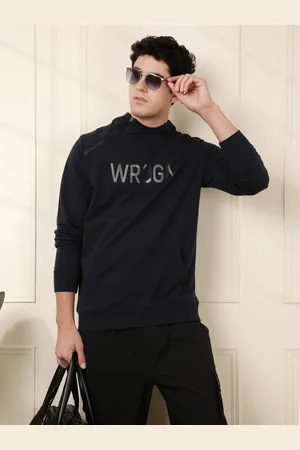 WROGN Men Navy Printed Hooded Sweatshirt